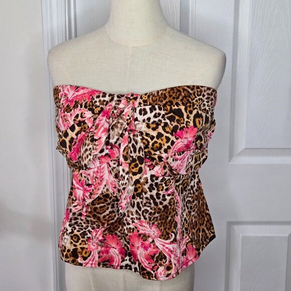 7th Avenue New York & Co Pink Brown Animal Print Floral Strapless Tube Top Sz XL - Picture 1 of 8